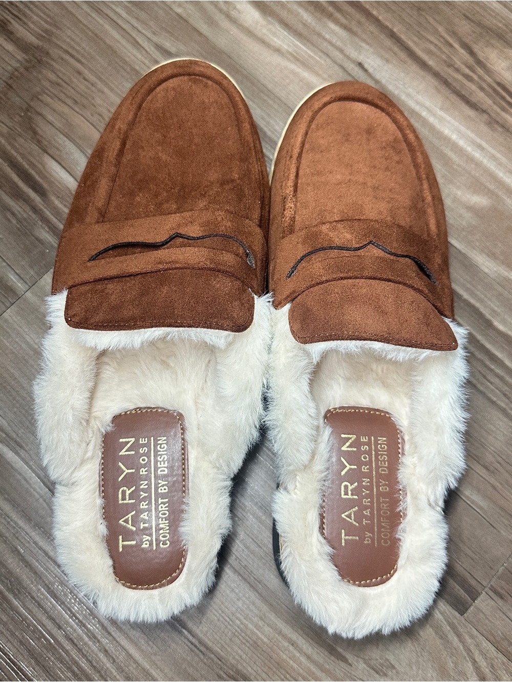 TARYN by Taryn Rose Womens Brown Suede Sz 9 Fur-Lined Slip-On Loafers